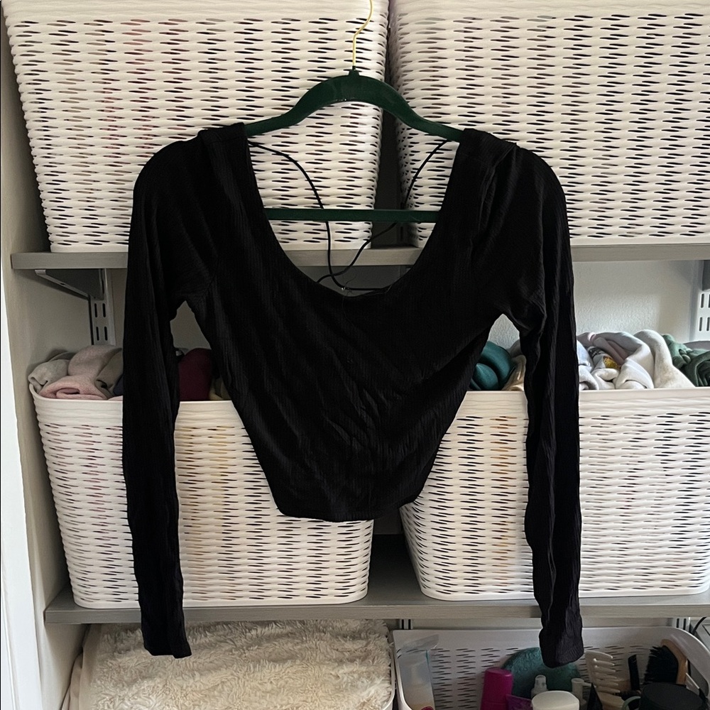 Garage Black Long Sleeve Crop Top